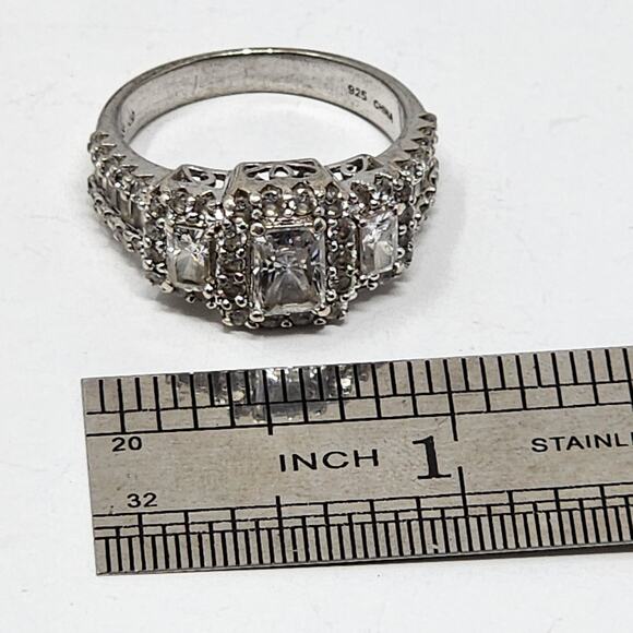 Vintage Sterling Silver Cubic Zirconia Size 10.75 Heavy Ring - Picture 7 of 10